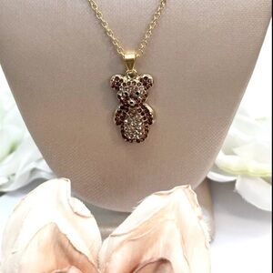 Teddy Bear Necklace Gold & Brown Micro Gemstones NEW!